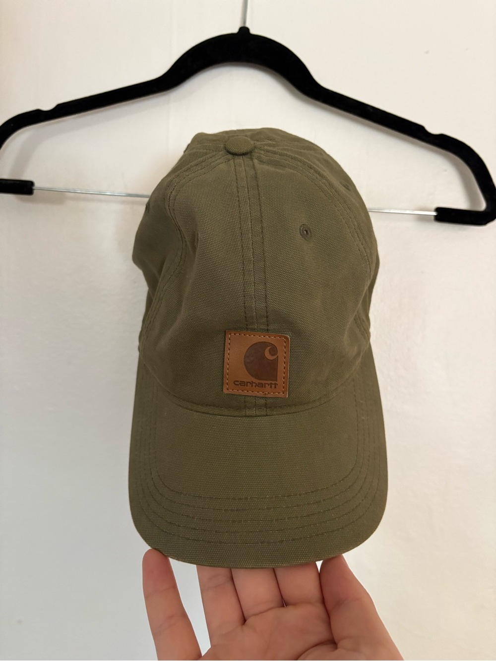 Carhartt Olive Green Work Style Hat with Leather Branding - OS